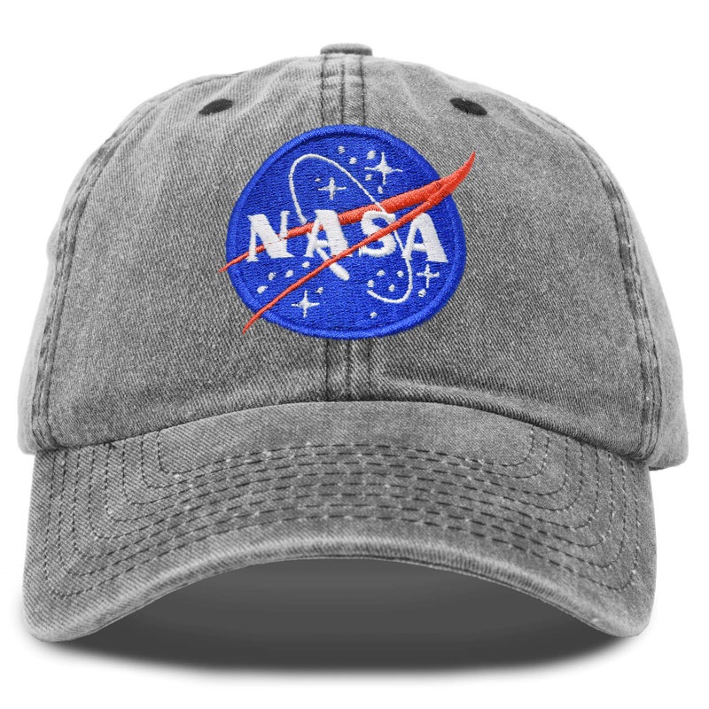 DALIX NASA Embroidered Mens Womens Cotton Dad Hat Baseball Cap Adjustable in Washed Black - Image 1